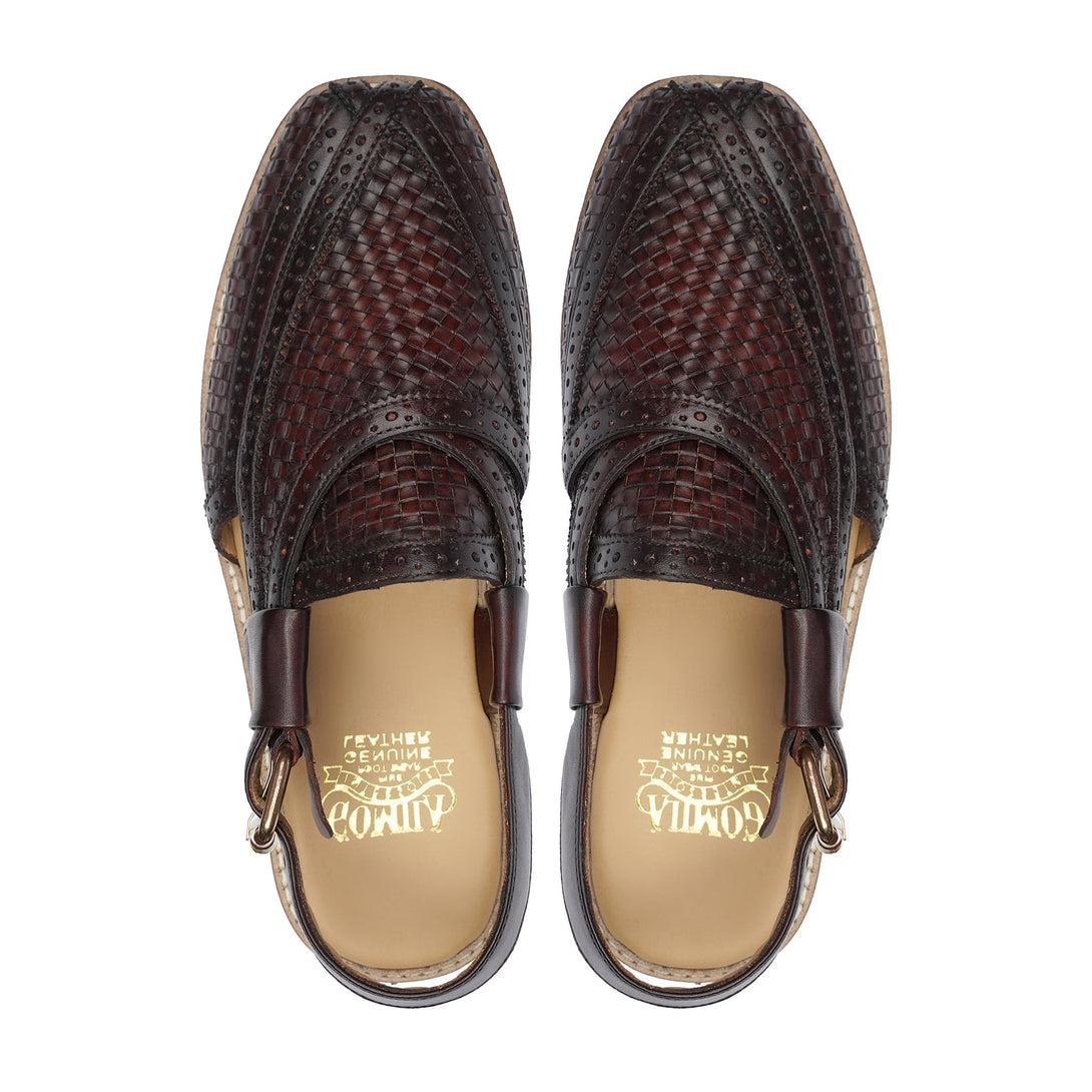 BURGUNDY WOVEN PESHAWARI CHAPPAL - Gomila Intersole