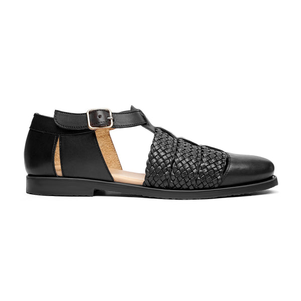 Gladiator - Men's Black Hand Woven Calf Leather Sandal