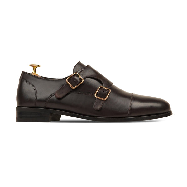 Allin - Men's Dark Brown Calf Leather Double Monksrap