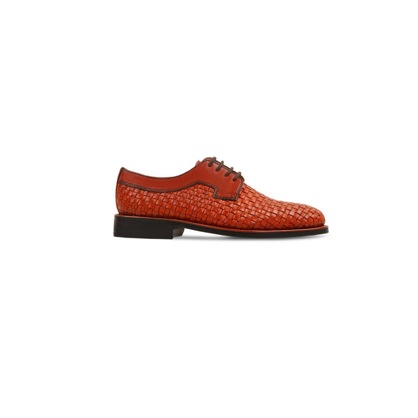 Faras - Kid's Orange Tan Hand Woven Leather Derby Shoe (5-12 Years Old)