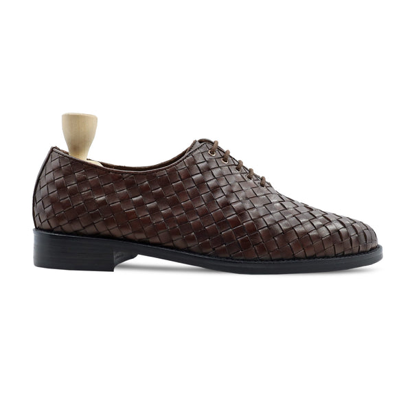 Foxfonna - Men's Dark Brown Hand Woven Calf Leather Wholecut Shoe