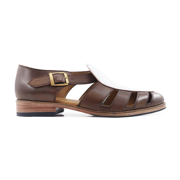 Pedri - Men's Brown Calf and White Pebble Grain Leather Sandal