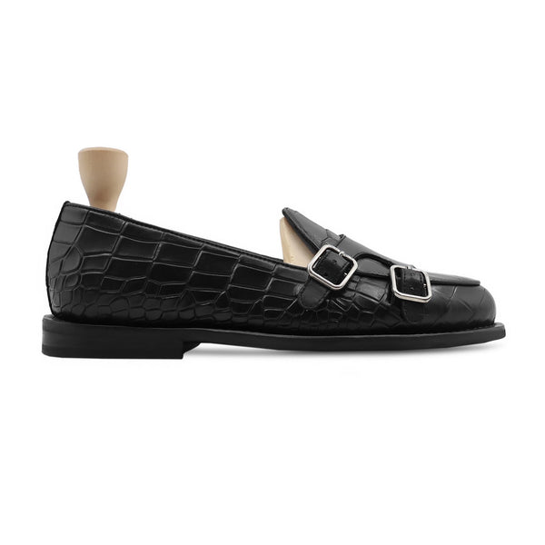 Sebastian - Men's Black Calf Leather Double Monkstrap