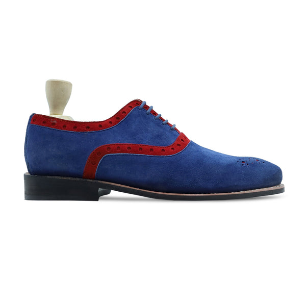 Qirdag - Men's Light Blue and Red Kid Suede Oxford Shoe