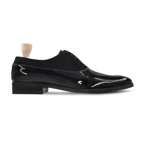 Camenca - Men's Black Patent Leather and Kid Suede Oxford Shoe