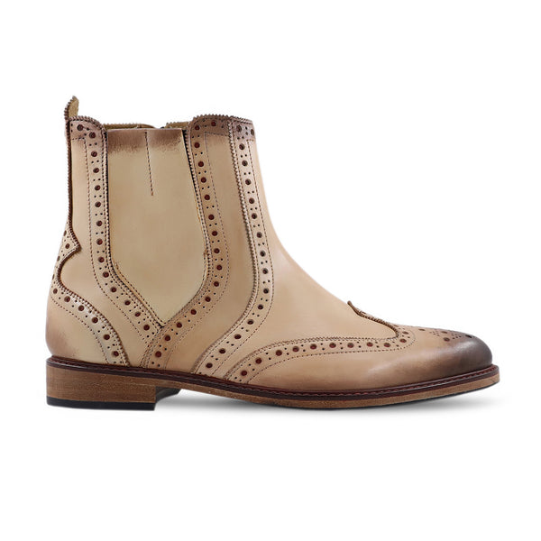 Jookiba - Men's Burnished Beige Calf Leather Chelsea Boot