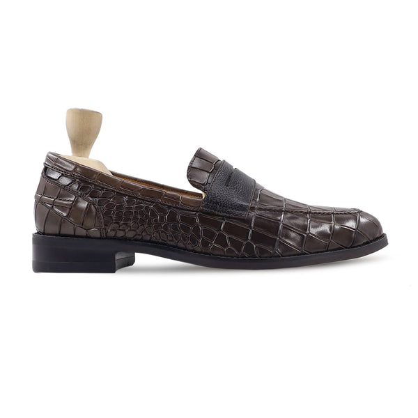 Lainey - Men's Dark Brown Calf and Pebble Grain Leather Loafer