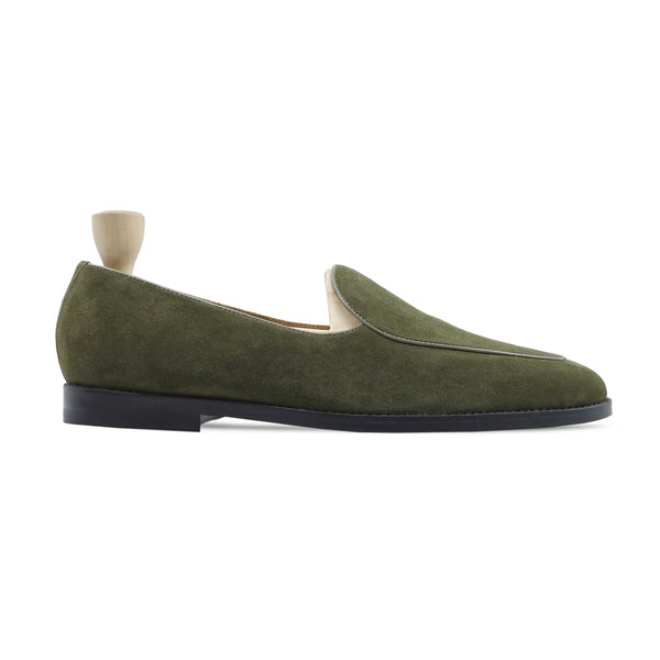 Citrine - Men's Olive Green Kid Suede Loafer