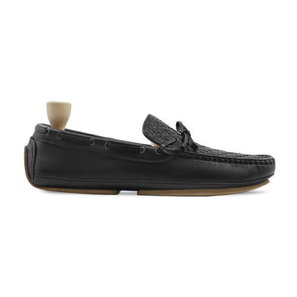 Pyrite - Men's Black Calf And Hand Woven Calf Leather Driver Shoe