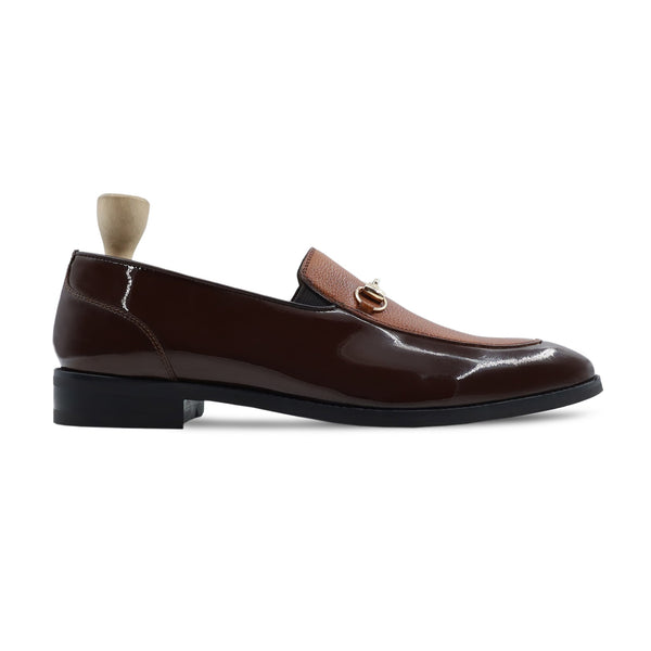 Heuchera -  Men's Dark Brown Patent and Brown Pebble Grain Leather Loafer