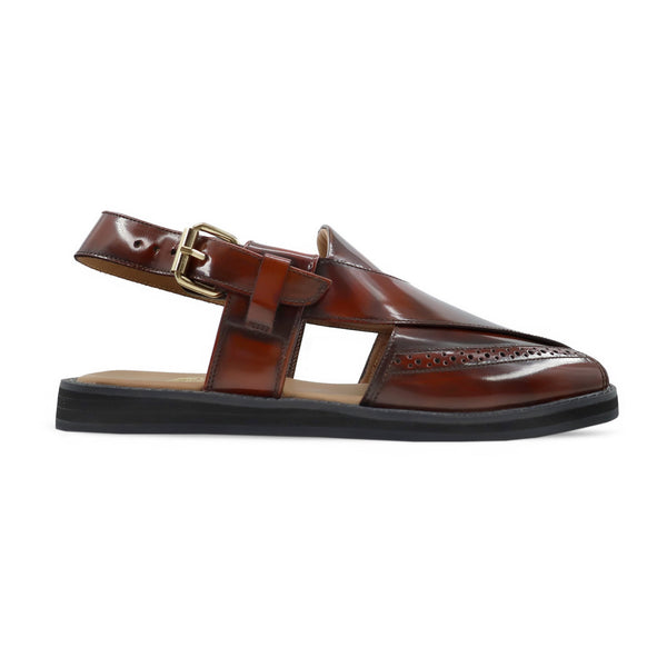 Karl - Men's Oxblood Box Leather High Shine Sandal