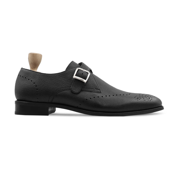 Ludza - Men's Black Pebble Grain Leather Single Monkstrap Shoe