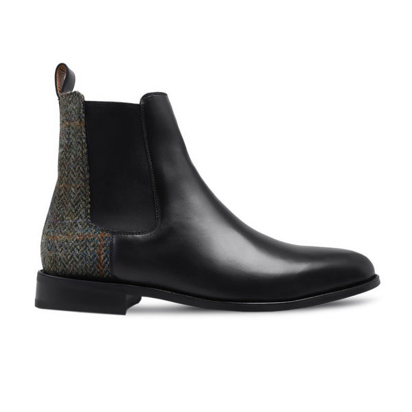 Bradlee - Men's Black Calf Leather and Harris Tweed Chelsea Boot