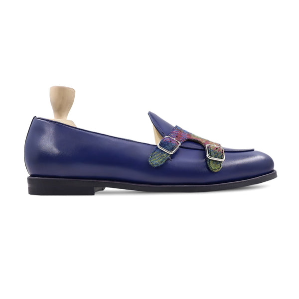 Yagmur - Men's Blue Calf Leather and Harris Tweed Loafer