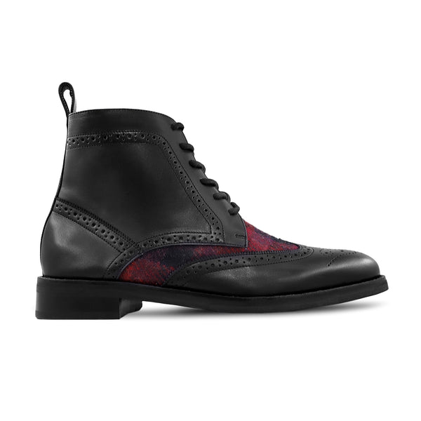 Yorke - Men's Black Calf Leather and Harris Tweed Boot