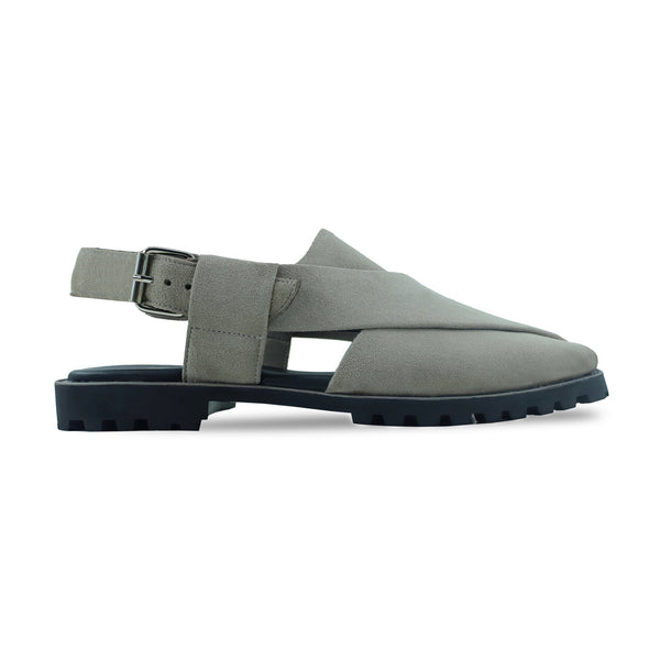 Carin - Men's Steel Grey Kid Suede Sandal